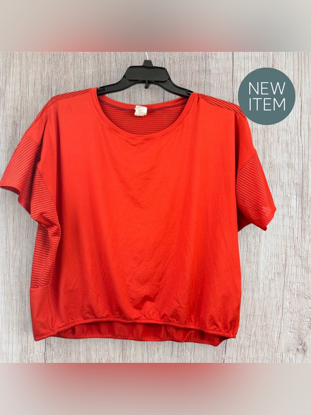 Champion Matching Set Crop Top & Capri Leggings Red Orange Stripe Mesh Women’s L